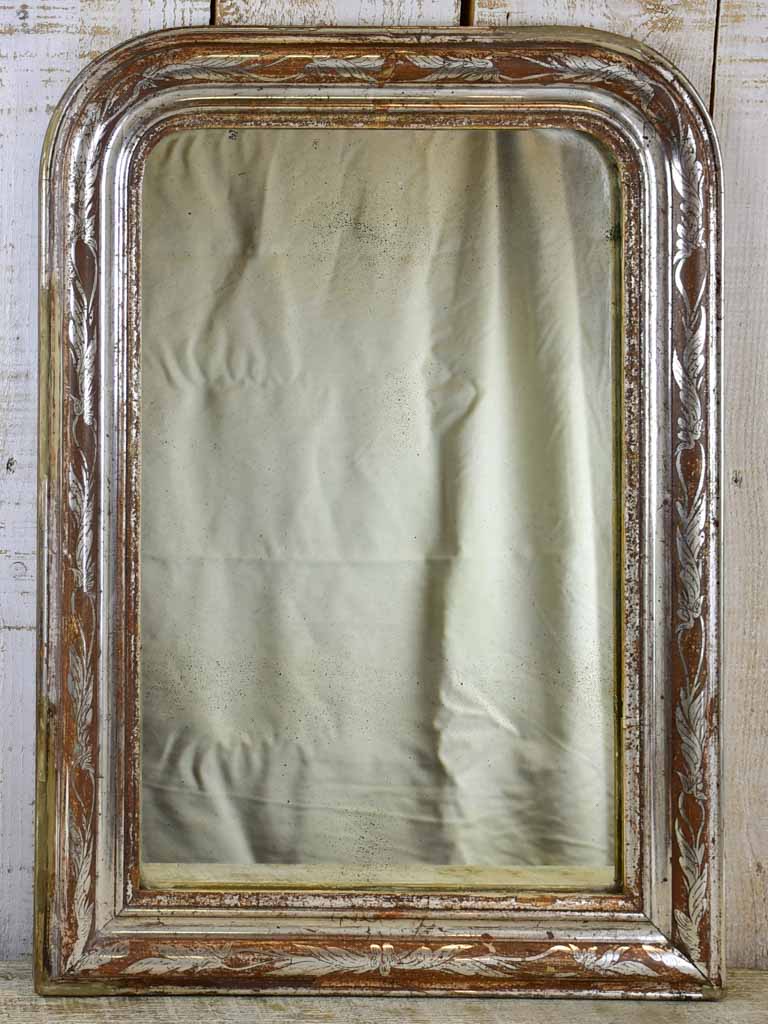 Antique French Louis Philippe mirror with silver frame 29¼" x 20¾"