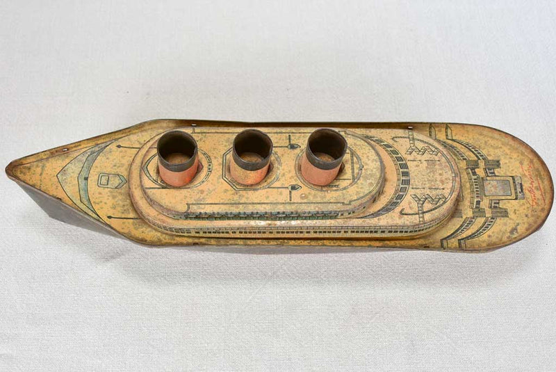 Biscuit tin in the shape of a ship from Normandy - 1930s 18"