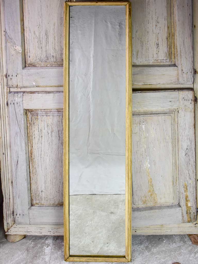 Large early 20th-century rectangular mirror with light wood frame and original glass 69¾" x 17¼"