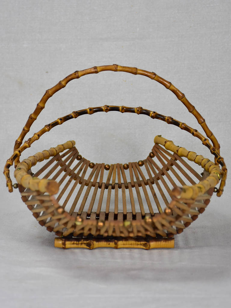 Pretty 1960's bamboo fruit basket with brass studs
