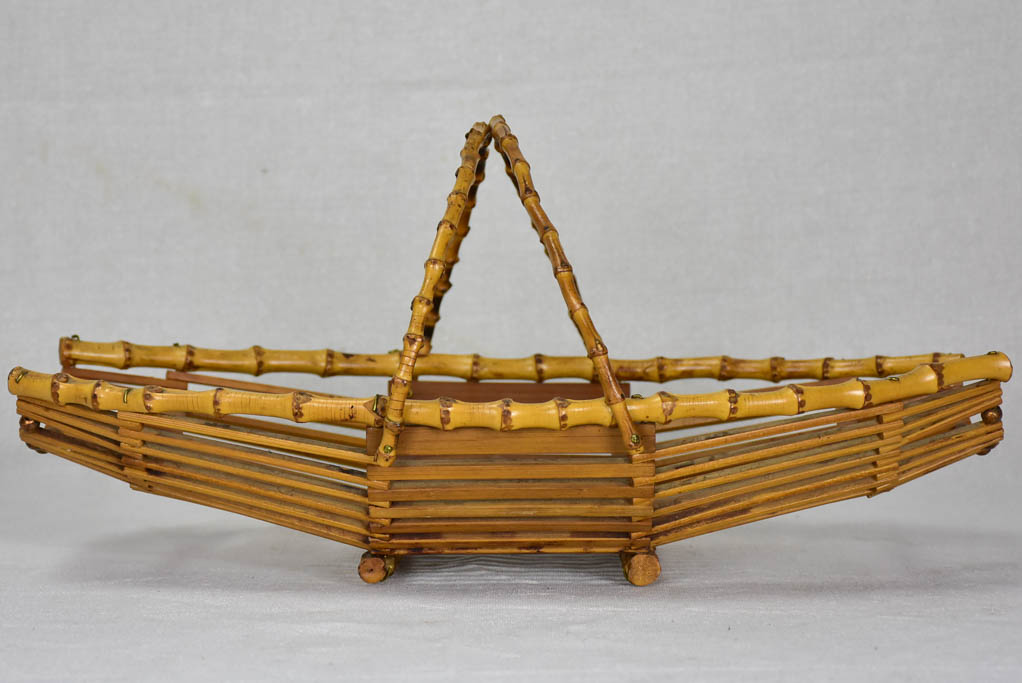 Pretty 1960's bamboo fruit basket with brass studs
