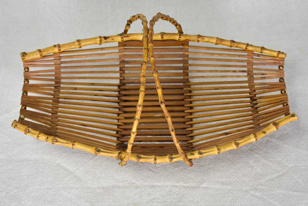 Pretty 1960's bamboo fruit basket with brass studs