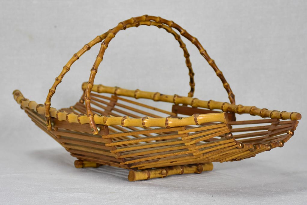 Pretty 1960's bamboo fruit basket with brass studs