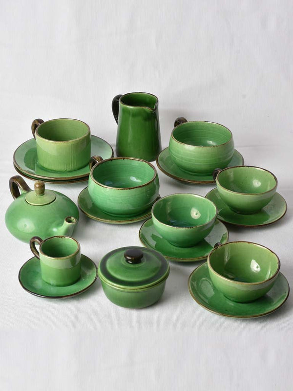 Collection of vintage green glazed Dieulefit ceramics