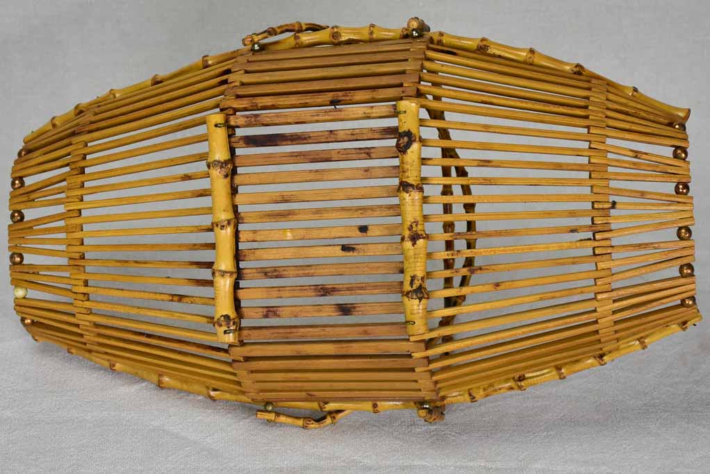 Pretty 1960's bamboo fruit basket with brass studs