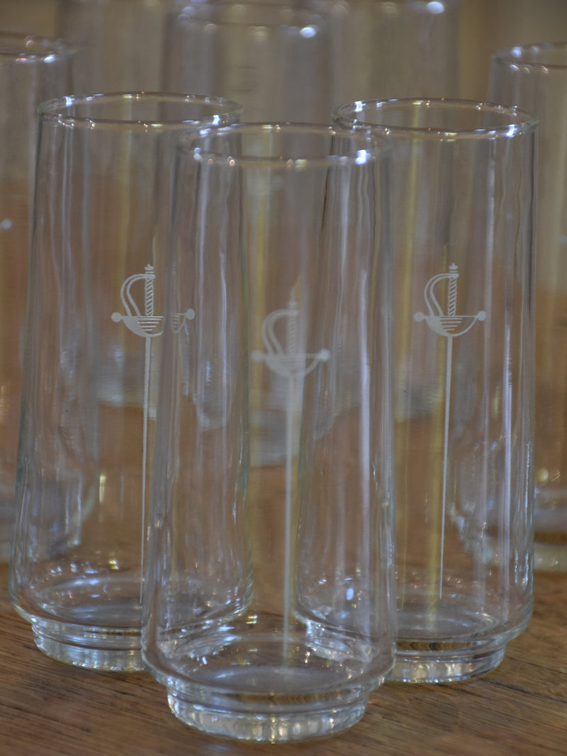 Set of 12 French Armagnac glasses with sword motif
