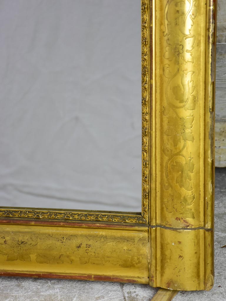Louis Philippe gilded mantle mirror with decorative pediment and original glass 33" x 40¼"