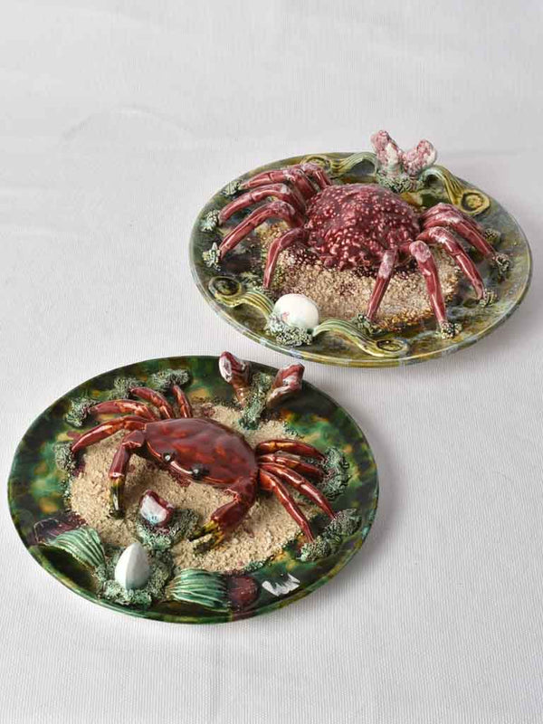 2 vintage majolica wall plates w/ crabs - Roque Gaeiras OBIDOS 9"