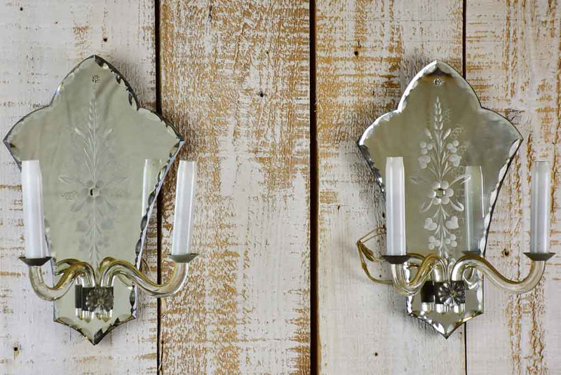 Pair of Venetian style mirrored wall sconces