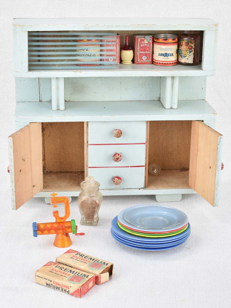 1950s toy kitchen dresser and table with parts