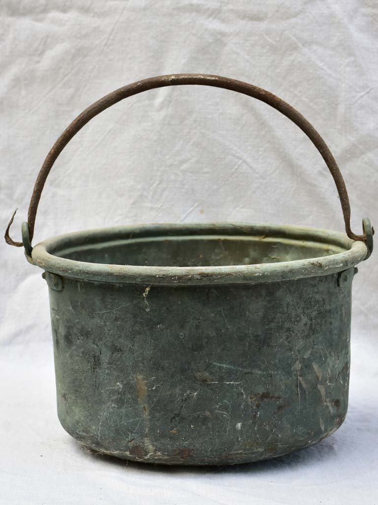 19th century French copper cauldron with blue green patina