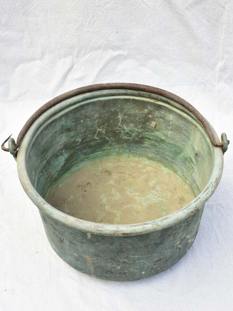19th century French copper cauldron with blue green patina