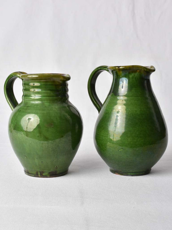 2 Poterie d'Aubagne green pitchers 9"