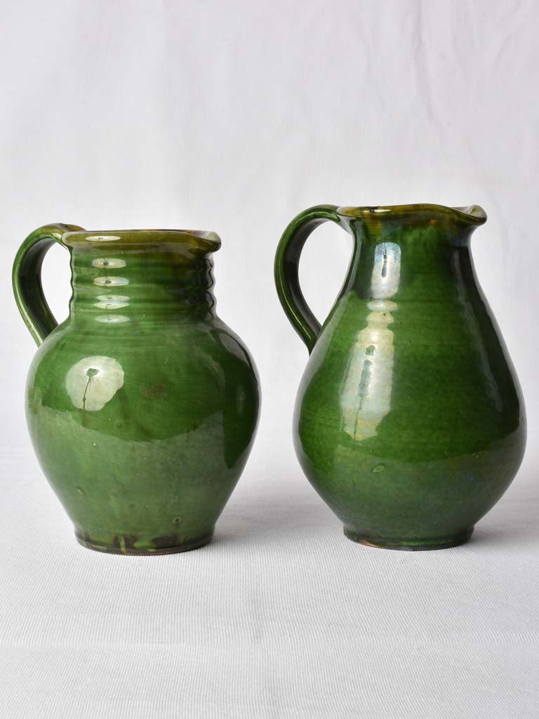 1960s Terracotta Green-Glazed Aubagne Pitchers