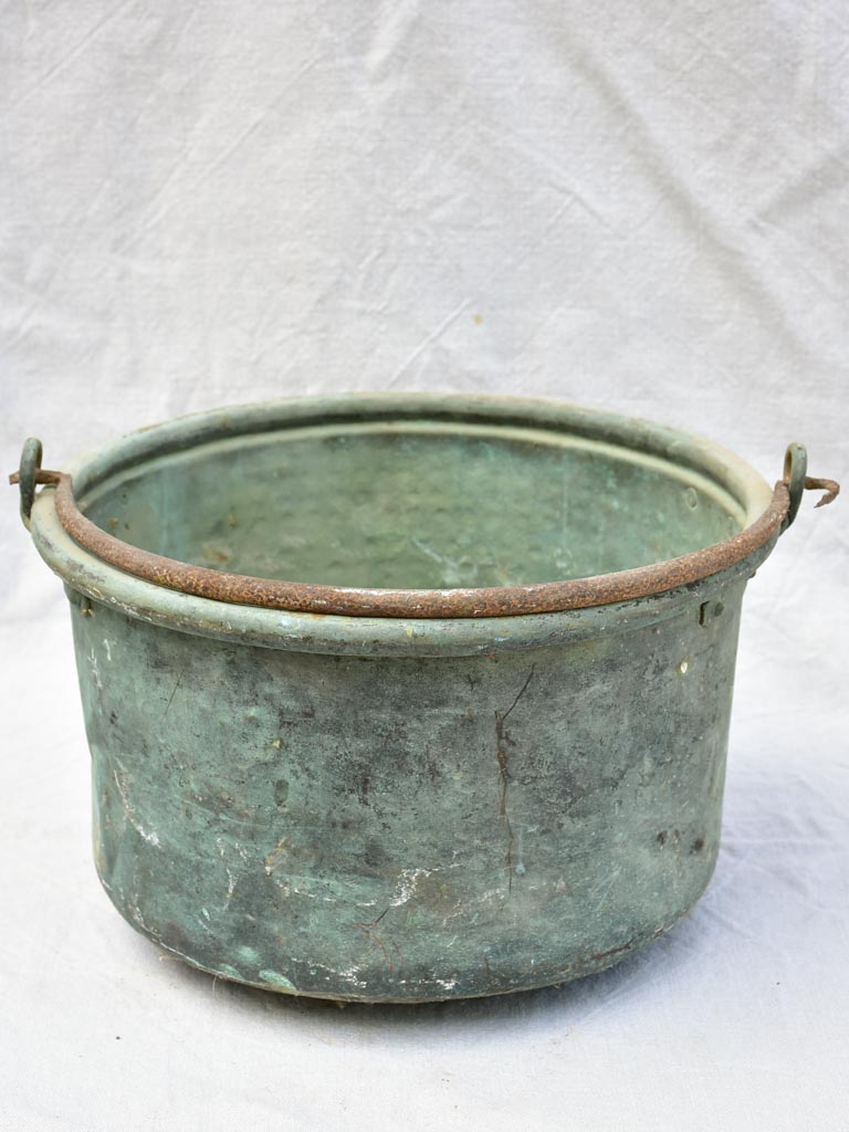 19th century French copper cauldron with blue green patina