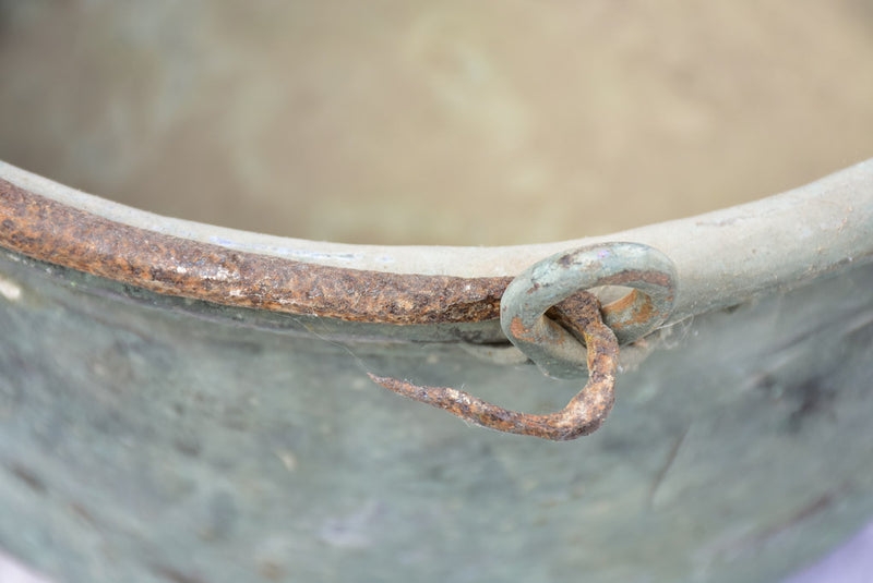 19th century French copper cauldron with blue green patina