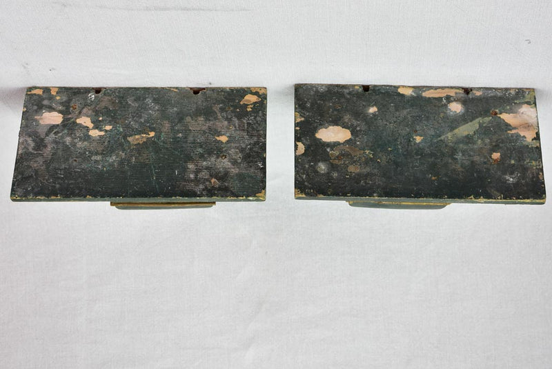 Pair of nineteenth-century French shelves with dark green patina
