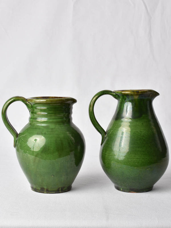 2 Poterie d'Aubagne green pitchers 9"