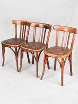 SET OF 3 ANTIQUE FRENCH BISTRO BISTRO CHAIRS WITH MOLESKIN SEATS