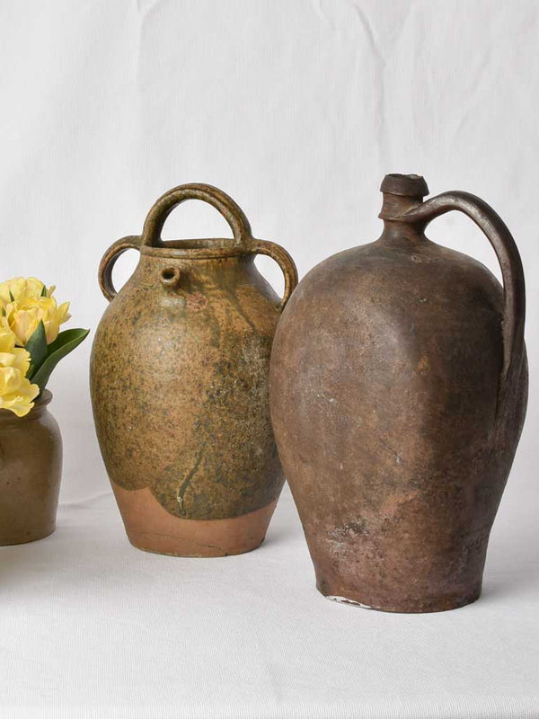 Antique French wine-water pottery jugs