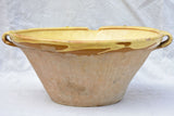 Antique French tian cooking bowl with yellow glaze 18"