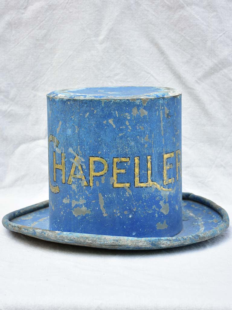 Rare 19th Century French hat - zinc sign from a hatter's shop 10¾"