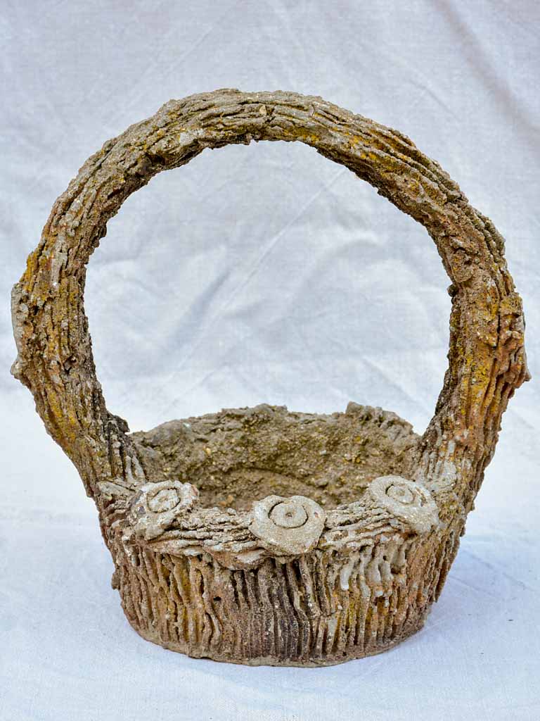 Mid century faux bois basket planter 15"