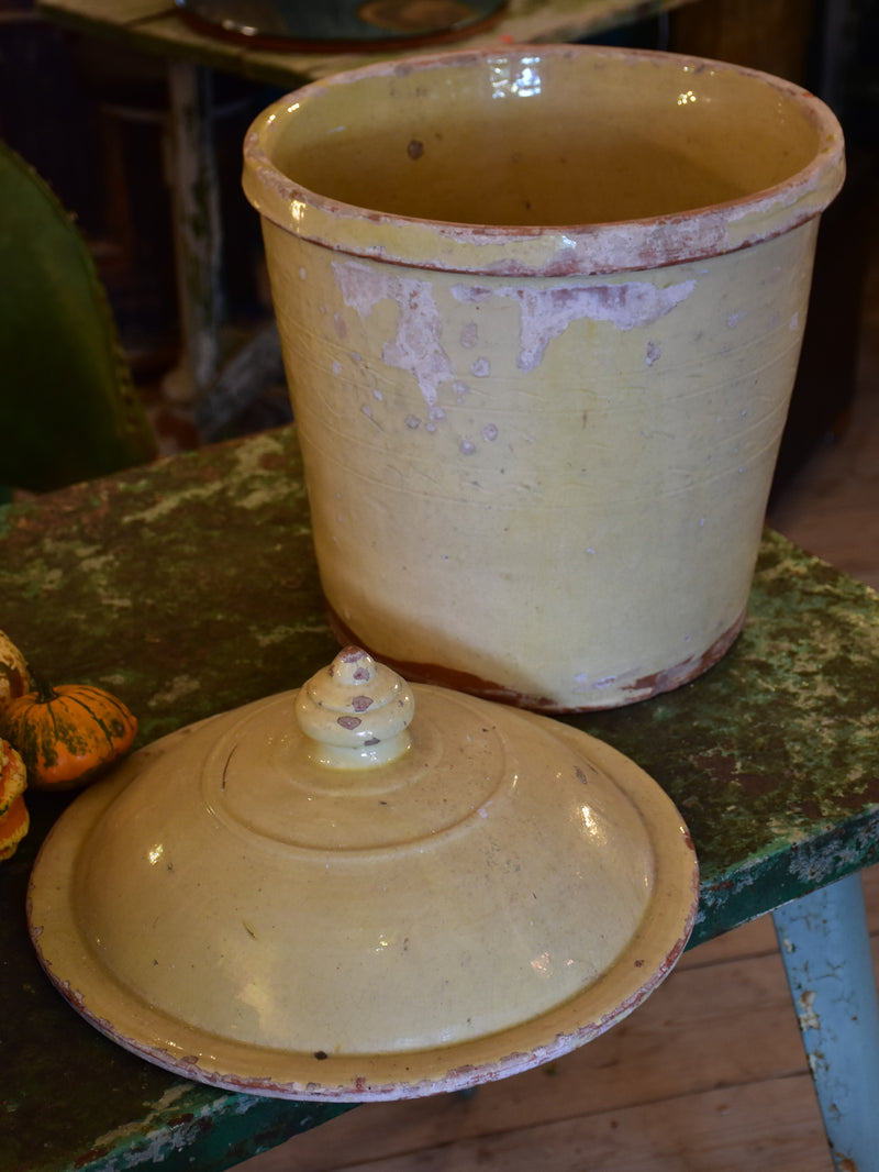Large French terracotta pot with original lid