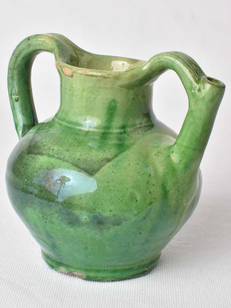 2 very small green water pitchers - gargoulettes 6¾"