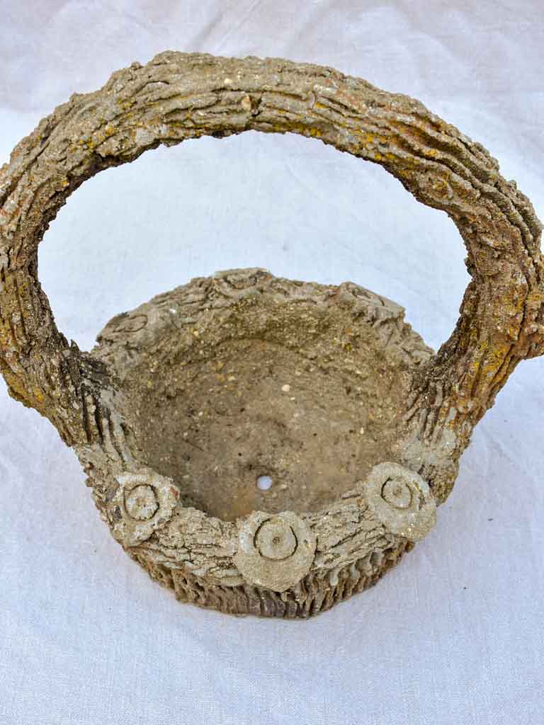 Mid century faux bois basket planter 15"