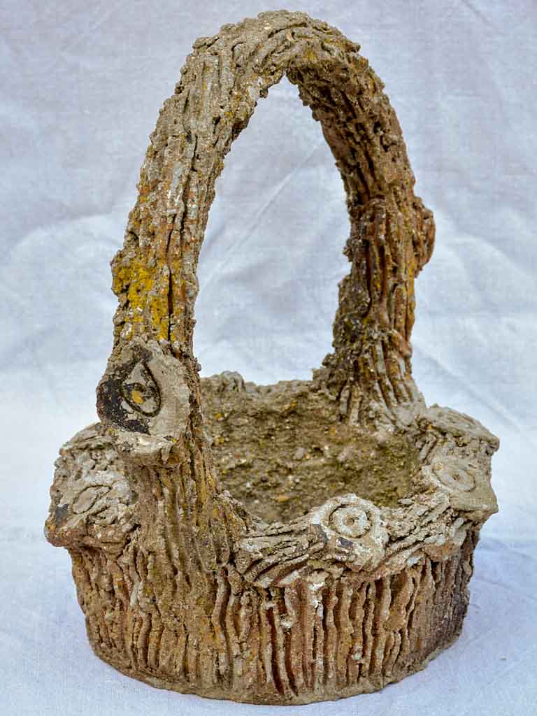 Mid century faux bois basket planter 15"