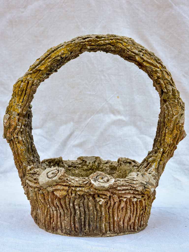 Mid century faux bois basket planter 15"