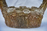 Mid century faux bois basket planter 15"