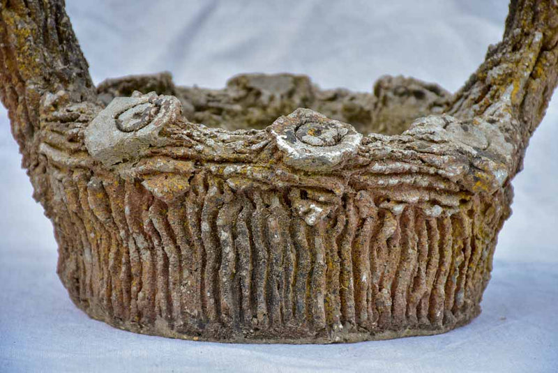 Mid century faux bois basket planter 15"