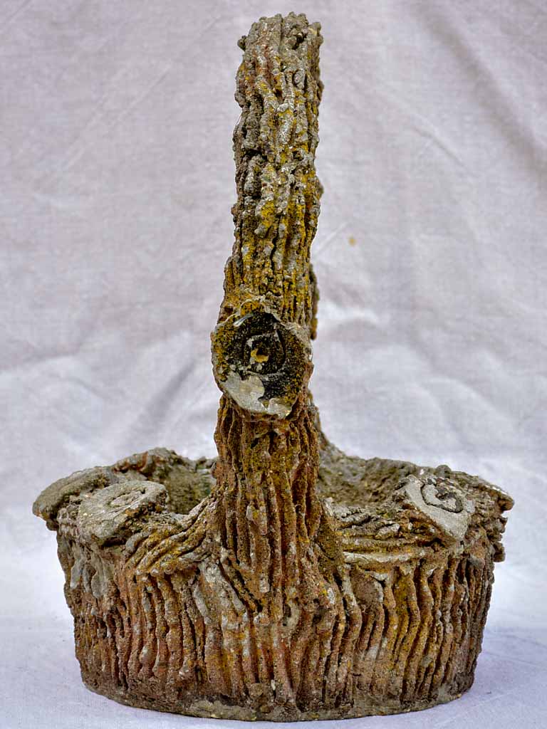 Mid century faux bois basket planter 15"