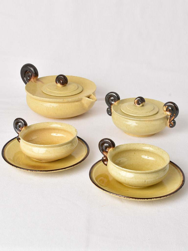 1940s Dieulefit tea service w/ scroll handles