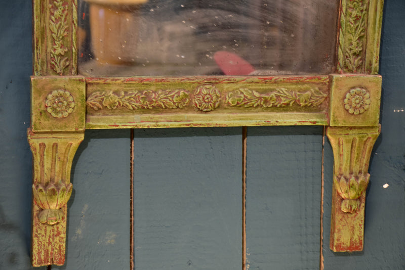 Original Louis XVI mirror with rustic green and red frame 20” x 31½”