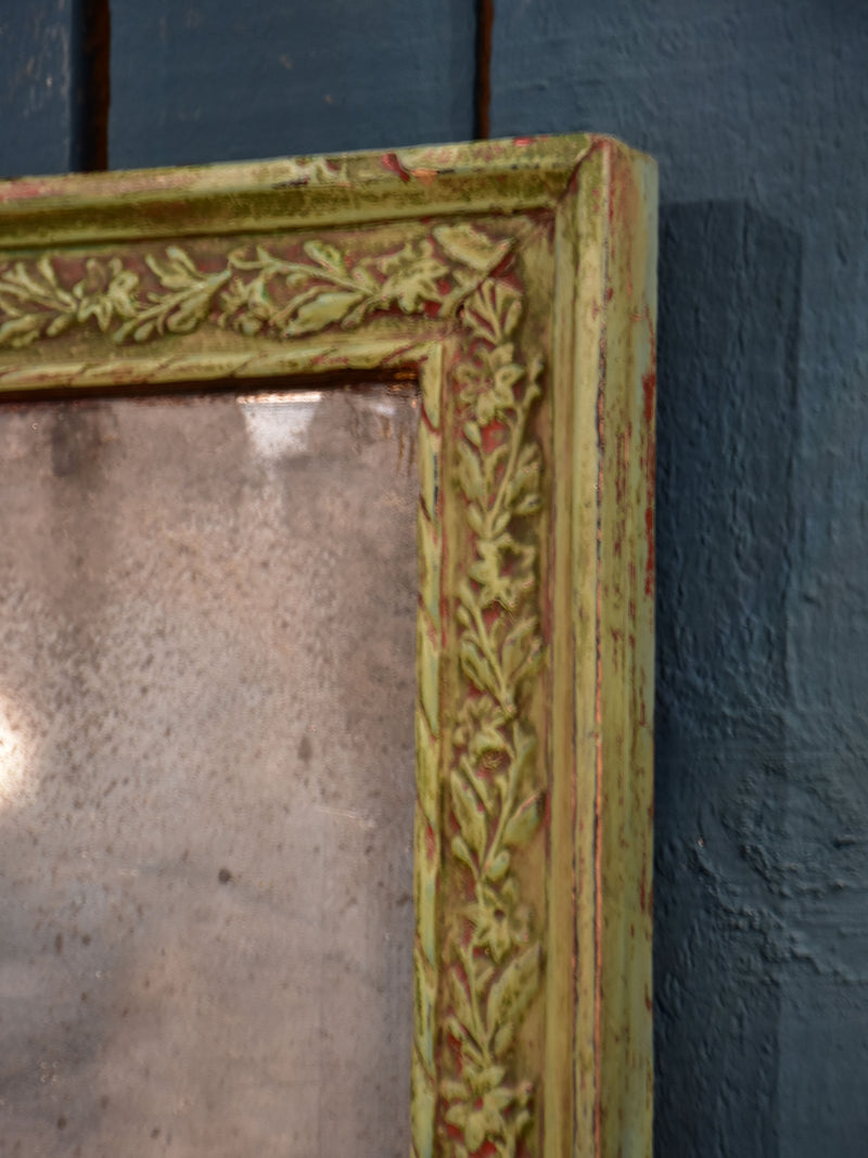 Original Louis XVI mirror with rustic green and red frame 20” x 31½”