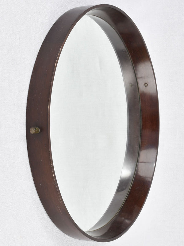 Stylish 1960s round Italian wooden mirror