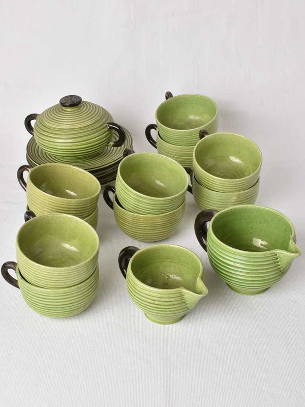 Art Deco tea service - Cerenne Vallauris - ribbed green
