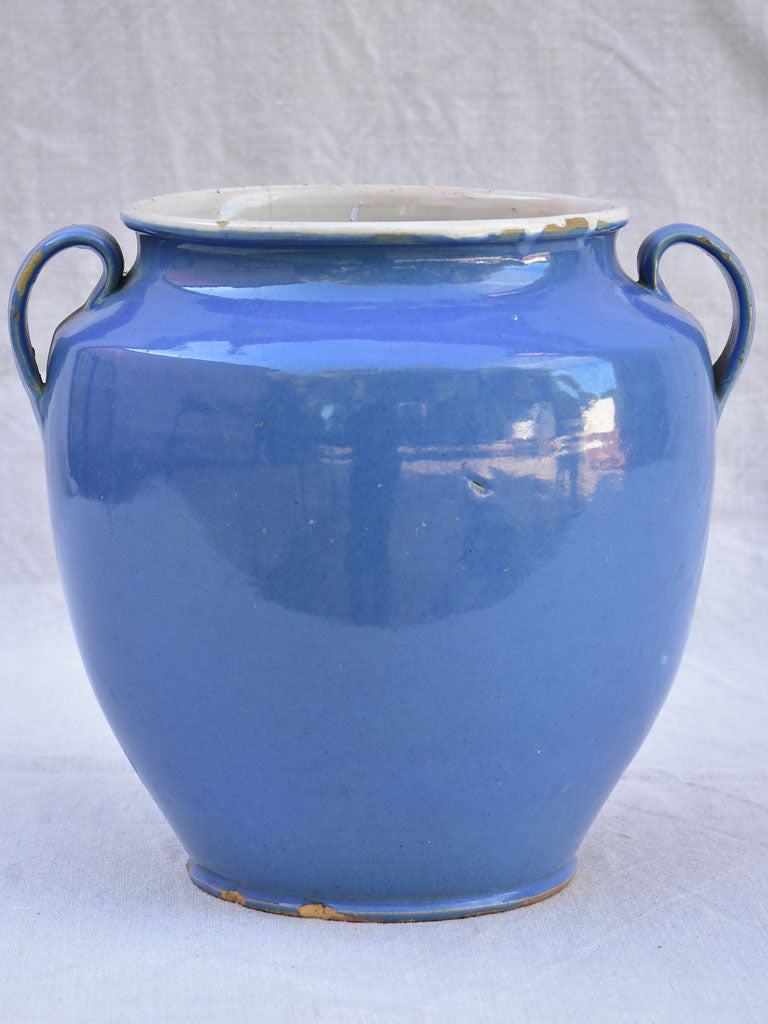 Early 20th century French preserving pot with blue glaze - Martres-Tolosane 9"