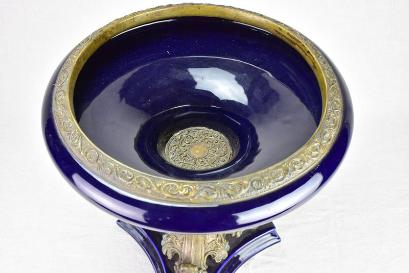 Elegant blue glazed earthenware centerpiece