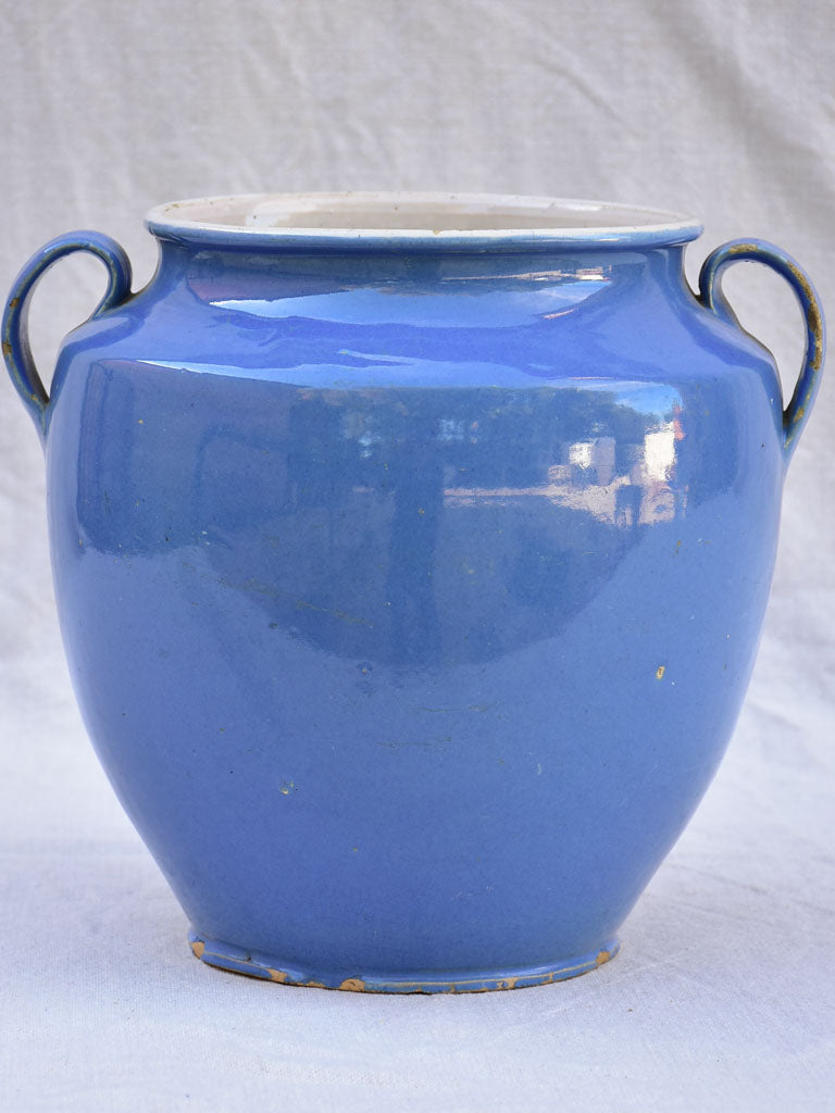 Early 20th century French preserving pot with blue glaze - Martres-Tolosane 9"
