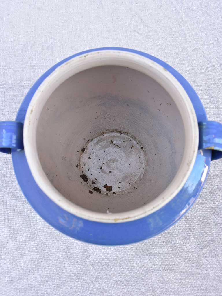 Early 20th century French preserving pot with blue glaze - Martres-Tolosane 9"