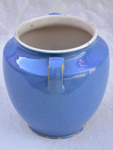 Early 20th century French preserving pot with blue glaze - Martres-Tolosane 9"