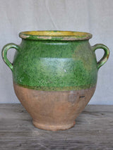Antique French confit pot with green glaze 11"
