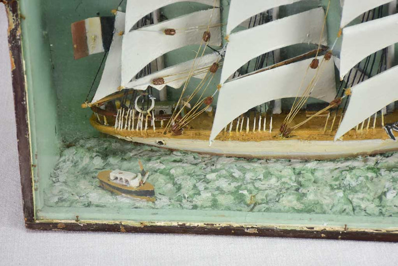 19th Century French model boat presented in glass and timber case 21¼" x 15¼"