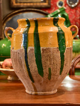Large antique French confit pot with orange glaze