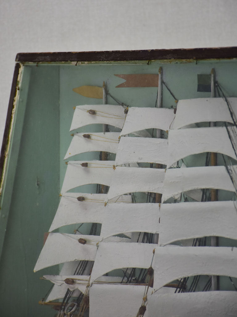 19th Century French model boat presented in glass and timber case 21¼" x 15¼"