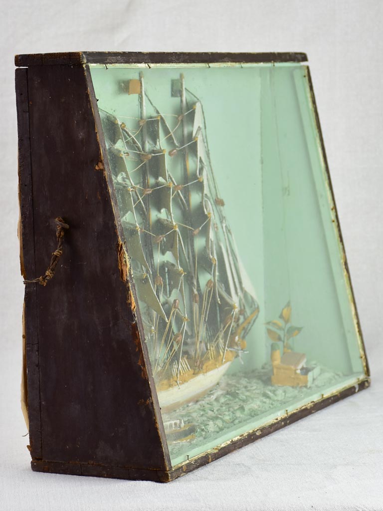 19th Century French model boat presented in glass and timber case 21¼" x 15¼"
